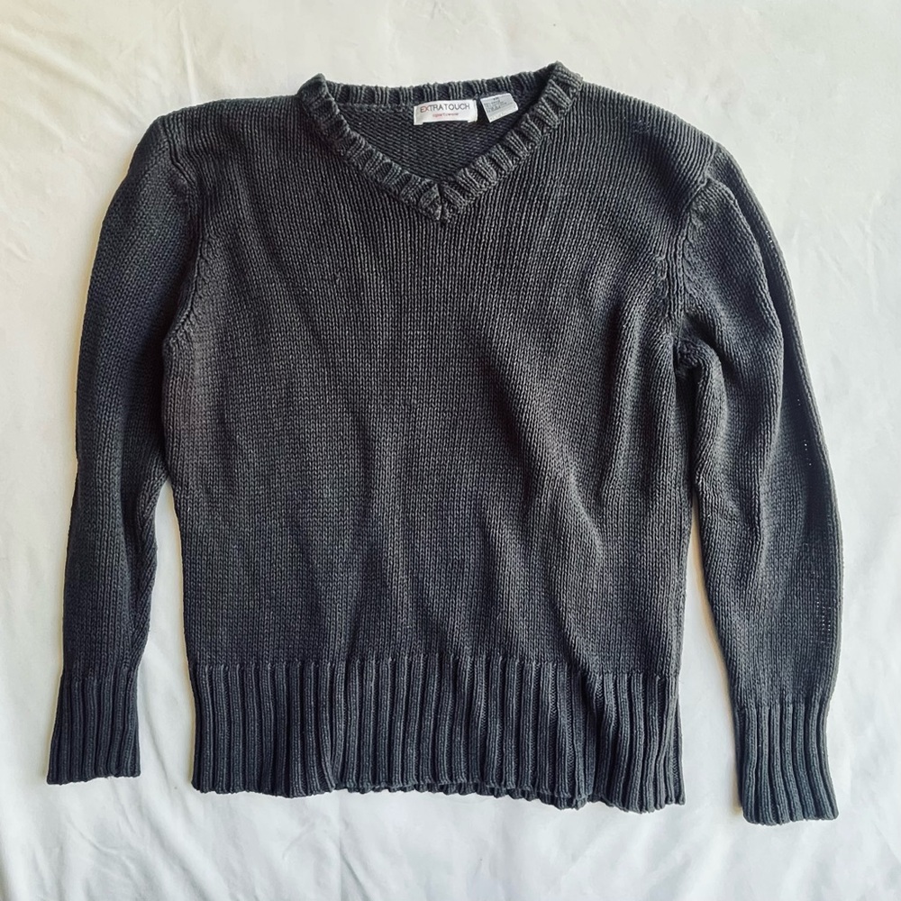 Extra Touch Women’s Charcoal V-Neck Knit Chunky Sweater